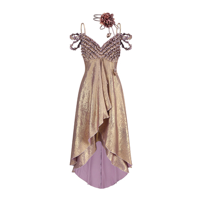 LaceMade 紫金咏叹 法式复古宫廷重工优雅鱼骨烫金缎面连衣裙春夏