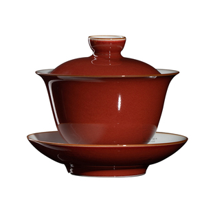 耕道堂霁红釉陶瓷优品-石榴花开三才盖碗高端结婚敬茶杯泡茶碗