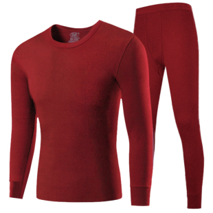 浪莎男士酒红色本命年秋衣秋裤套装薄款纯棉毛衫2026马年保暖内衣