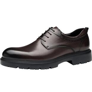 报喜鸟2024秋季新款男士增高皮鞋小牛皮擦色青年商务正装德比鞋