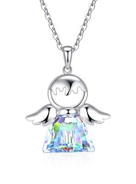天使之翼纯银炫彩吊坠女孩项链