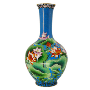 北京珐琅景泰蓝花瓶20寸天球荷花赏瓶纯手工铜胎掐丝工艺客厅摆件