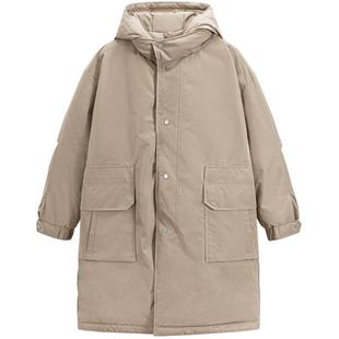 GXG男装奥莱三防面料卡其中长款羽绒服外套男保暖连帽23年冬品