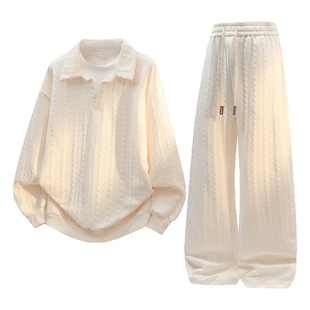 VIISHOW复古假两件卫衣男款潮牌宽松休闲翻领提花机理感长袖套装