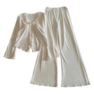 双面海岛绒睡衣女春秋冬季长袖长裤加绒保暖带胸垫一体家居服套装