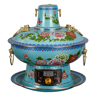 铜火锅珐琅彩插电碳两用涮羊肉纯紫铜鸳鸯锅加厚搪瓷木炭铜火锅具