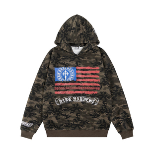 126KID 美式复古梵文字母印花连帽卫衣男女秋季情侣宽松休闲帽衫