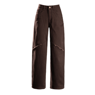 咖啡色加绒牛仔裤女2025新款冬季裤子高腰窄版直筒裤小个子弯刀裤