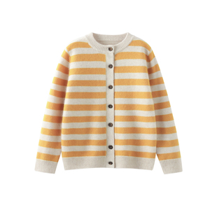 2025秋季儿童条纹开衫100纯山羊绒衫女童秋冬软糯针织厚毛衣外套