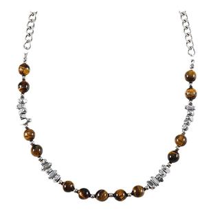 GuangYu虎睛石拼接碎银项链男高级感复古串珠小众设计锁骨链配饰