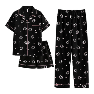 睡衣女三件套夏季新款云朵棉甜美卡通家居服套装轻柔短袖家居服