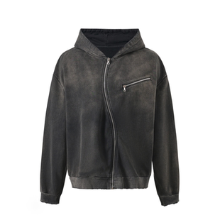 Pointless 23FW  S型飘移拉链时尚做旧水洗破坏宽松连帽卫衣外套