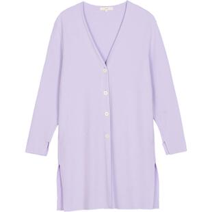 素然WHM女士绒感条纹百搭日常宽松V领开衫休闲长外套