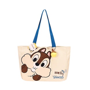 迪士尼奇奇蒂蒂帆布书包手提包购物袋早八大学生上班大容量通勤包