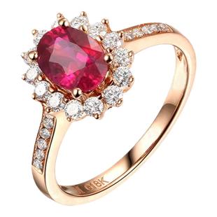 米莱珠宝 1.18克拉戴妃款红宝石女戒 18K金镶钻彩宝戒指指环 定制