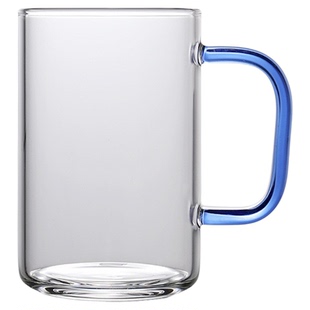 步慢堂高硼硅玻璃耐高温厚底饮水杯玻璃杯单人杯彩把加厚防爆加厚