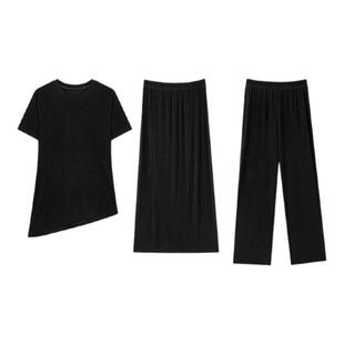 GOLDEN BARRY夏季“抖抖装”灵动开衩T恤/半裙/裤子醋酸三件套装