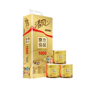 （新疆西藏不发）清风卷纸原木金装加厚卫生纸有芯卷纸4层160克10