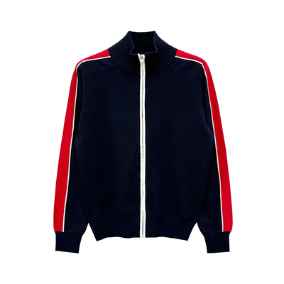 开衫针织衫立领拼色条纹毛衣外套