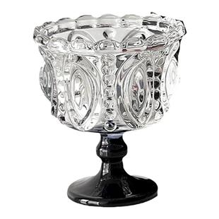 黑色复古水晶冰淇淋杯ins高颜值女浮雕甜品杯高脚杯收藏玻璃杯子