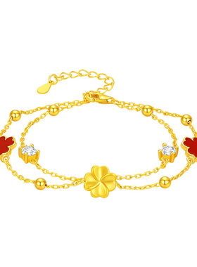 999足金四叶草转运珠手链