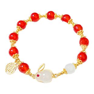 儿童玉兔手链女童女生兔子本命年红色手串手镯首饰小女孩生日礼物