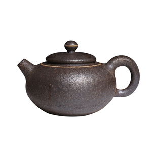茶与器台湾省陶艺家程警濠柴烧岩矿墨圆茶壶柴窑壶手工茶具可养