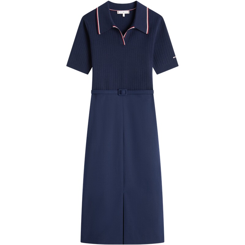 Tommy女拼接收腰镶边POLO连衣裙