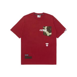 Aape旗舰店男装春夏迷彩拼接口袋字母印花图案嘻哈短袖T恤1343XXK