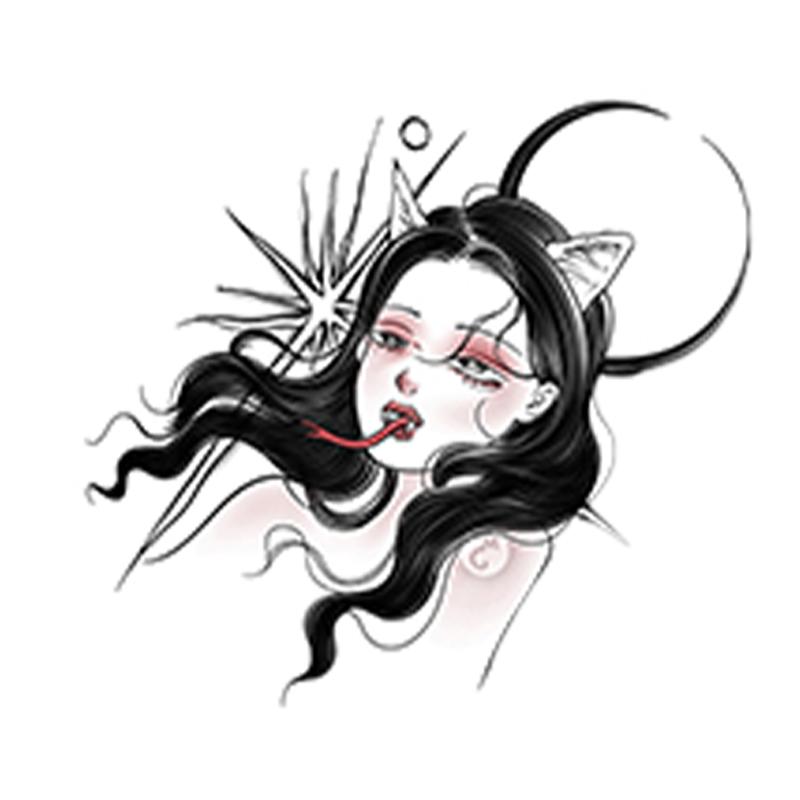 MNNW ins风韩国暗黑唯美猫耳美少女月亮手背手部防水个性纹身贴纸