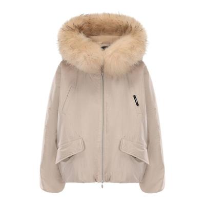 【祝绪丹同款】LACERTA25秋冬新款超大毛领连帽蝴蝶结绑带羽绒服