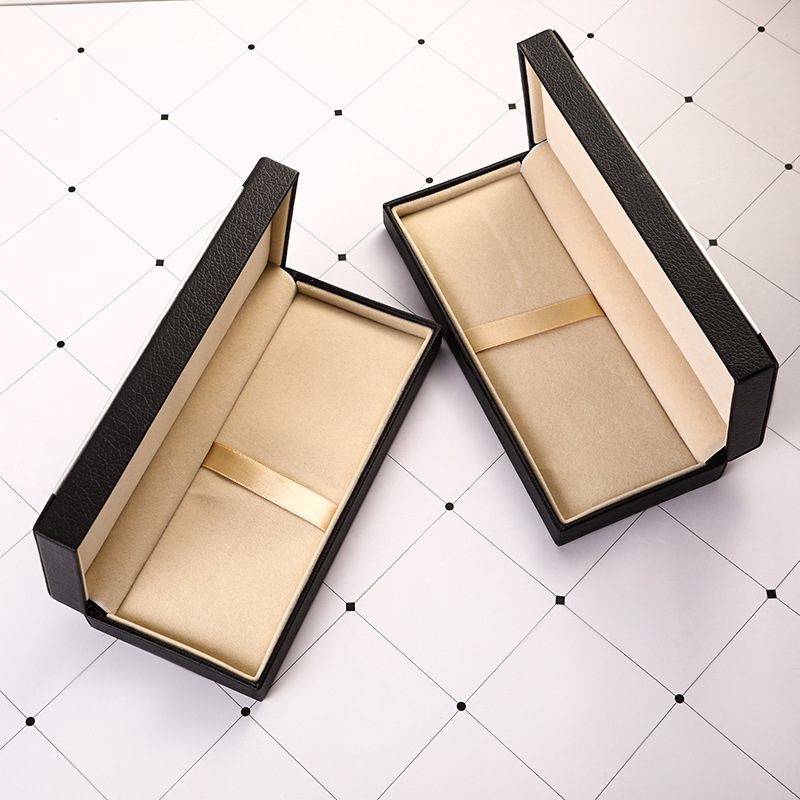 现货批发新款商务礼品pu皮质烫金钢笔盒子LOG文具盒黑色创意翻盖