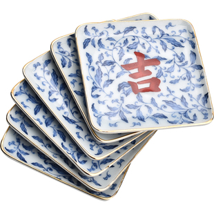 印花青花瓷喜乐杯垫壶承干泡盘陶瓷茶盘家用小茶台喜庆茶道配件