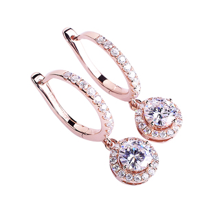 IGI人造培育钻石耳钉18K玫瑰金彩黄金30-50分1克拉耳围镶满钻耳环