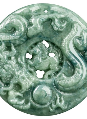 天然缅甸a货翡翠豆绿龙马精神