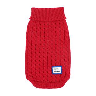 zeze狗狗衣服红色绞花针织衫加厚款冬季保暖泰迪比熊猫狗通用毛衣