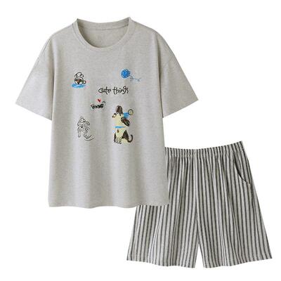 睡衣女夏季纯棉短袖短裤家居服