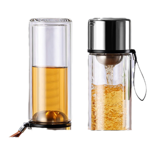彼物磁隐泡茶杯茶水分离杯便携双层玻璃茶杯男款茶杯玻璃杯子泡茶