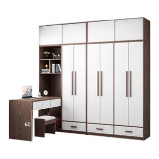 实木伸缩转角连体衣柜书桌一体小户型卧室拐角电脑桌加书柜组合