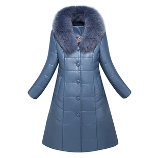 真皮皮衣外套女妈妈皮羽绒服中长款大码大毛领加绒加厚绵羊皮冬装