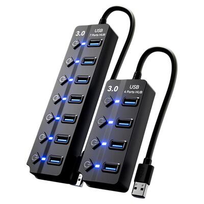 扩展坞usb3.0高速多接口转换器hub集线器拓展器一拖四7口独立开关多接口充电插头座带供电分线器U盘键盘鼠标