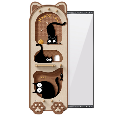 洞洞板中古风推拉全身镜复古猫咪