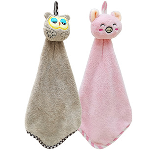 可爱卡通动物吸水挂擦手巾儿童手帕插手方巾柔软家用速干小毛巾