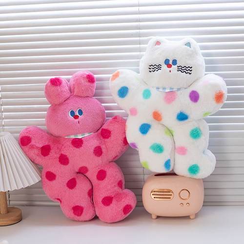 15卡通波点睡觉抱枕宿舍沙发粉睡觉床靠垫靠枕多巴胺毛绒玩具兔侧