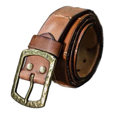 美式复古纯铜针扣真皮刀痕腰带