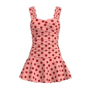 atlanticbeach度假泳衣复古波点裙式连体泳装夏季泡温泉遮肉显瘦