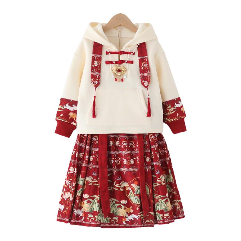 马面裙女童汉服拜年服男童秋冬款套装儿童宝宝过年喜庆衣服演出服