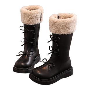 真皮女童鞋公主长筒长靴2025秋冬季新款儿童高筒加绒英伦洋气皮靴