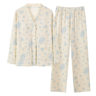 都市丽人纯棉睡衣女带胸垫套装