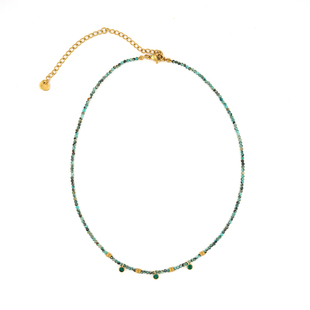 JoJo|设计师款手工复古非洲松石祖母绿极细串珠手链项链锁骨链